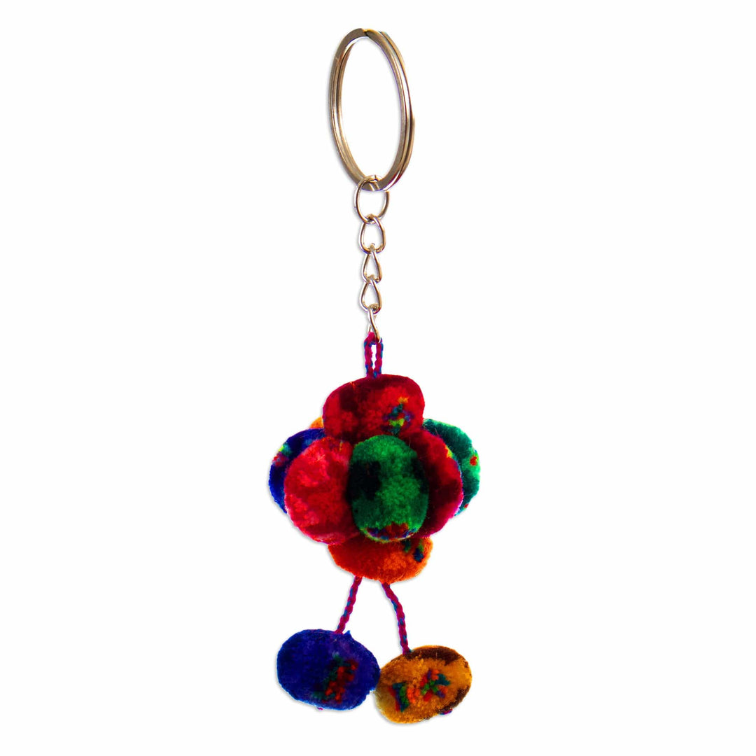 Multicolored Keychain with Pompoms Handcrafted in Peru - Andean Spinning Top