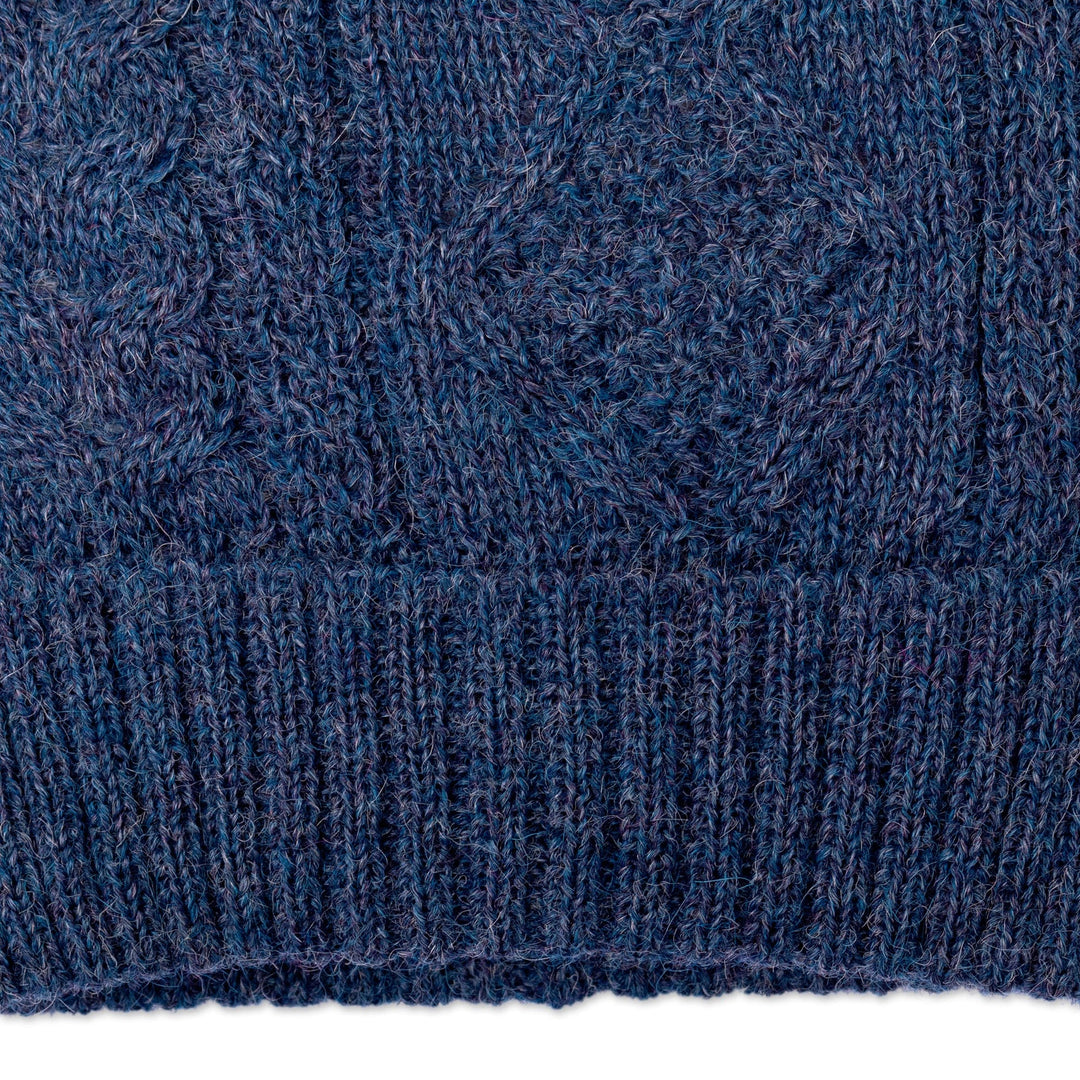 Geometric Soft 100% Alpaca Knit Hat in an Indigo Hue - Indigo Braid