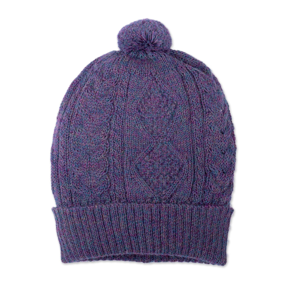 Geometric Soft 100% Alpaca Knit Hat in a Purple Hue - Purple Braid