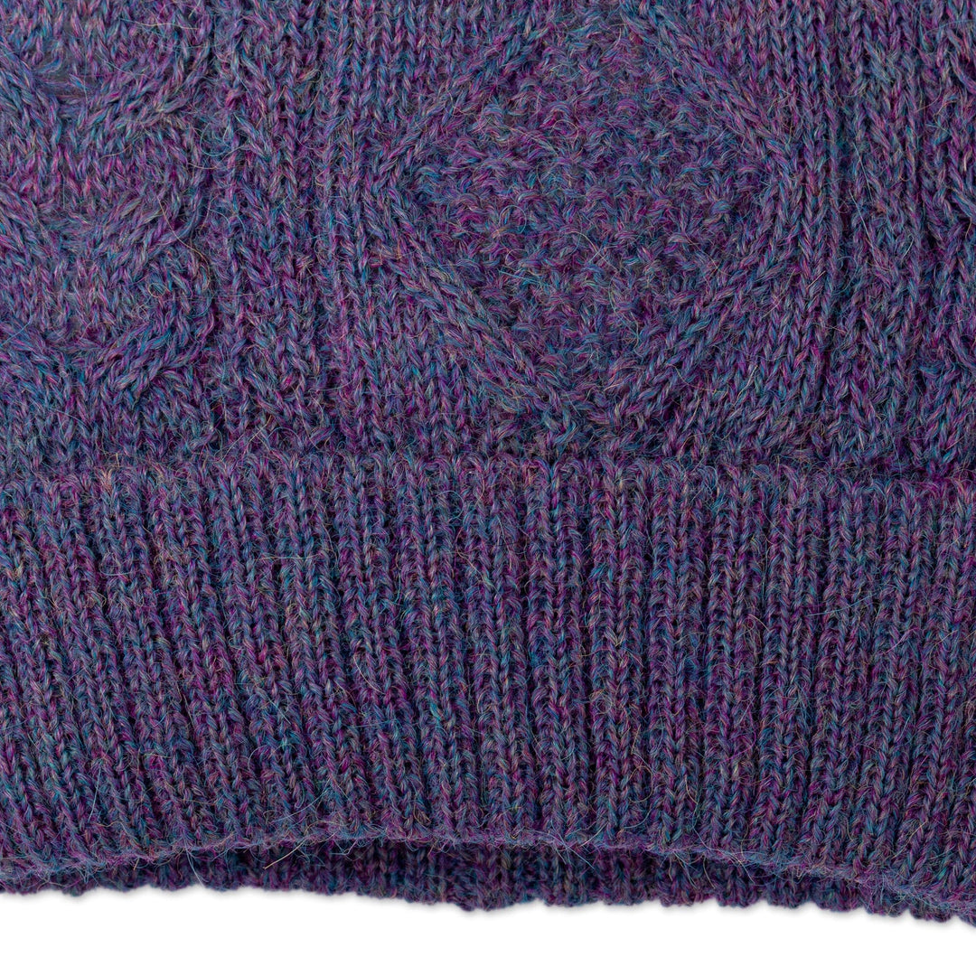 Geometric Soft 100% Alpaca Knit Hat in a Purple Hue - Purple Braid