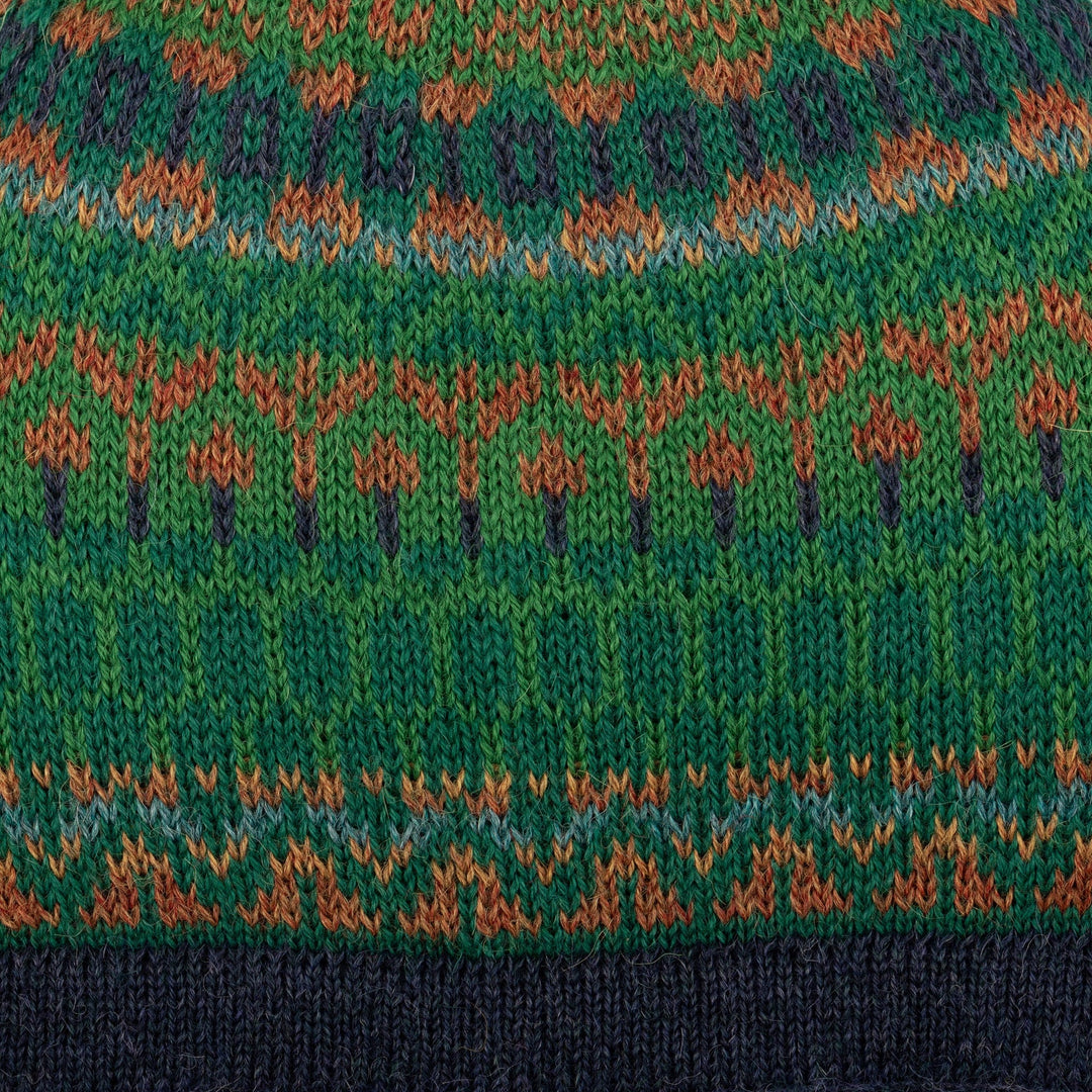 Handcrafted Geometric Patterned Green 100% Alpaca Knit Hat - Geometric Scapes in Green