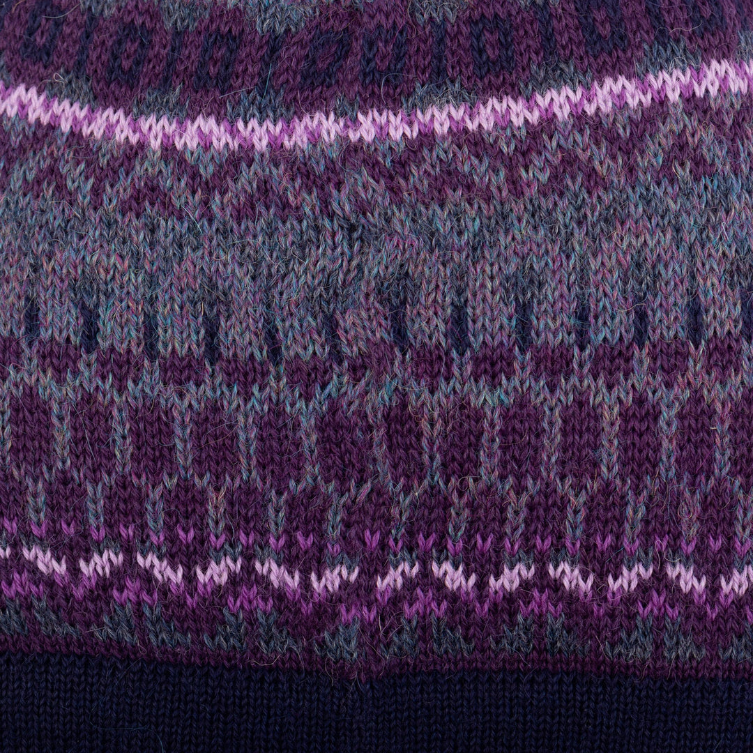Handcrafted Geometric Patterned Purple 100% Alpaca Knit Hat - Geometric Scapes in Purple
