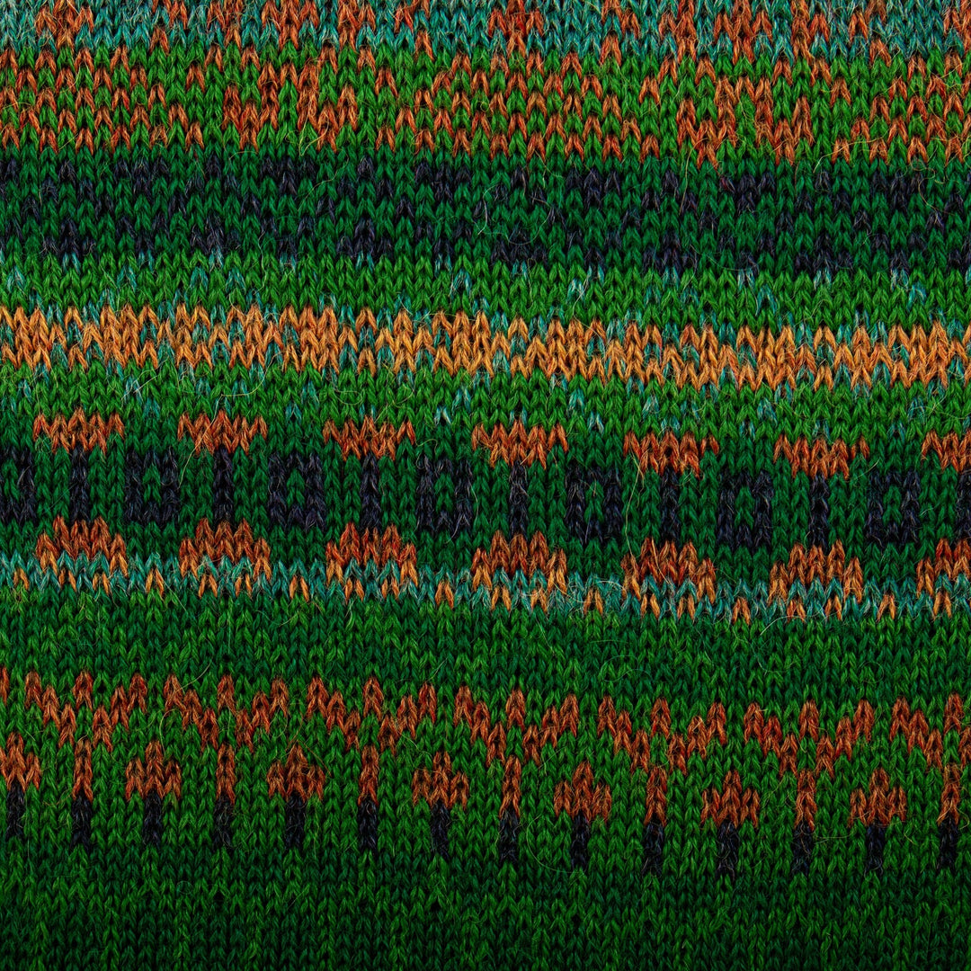 Handcrafted Geometric Patterned Green 100% Alpaca Scarf - Geometric Scapes in Green