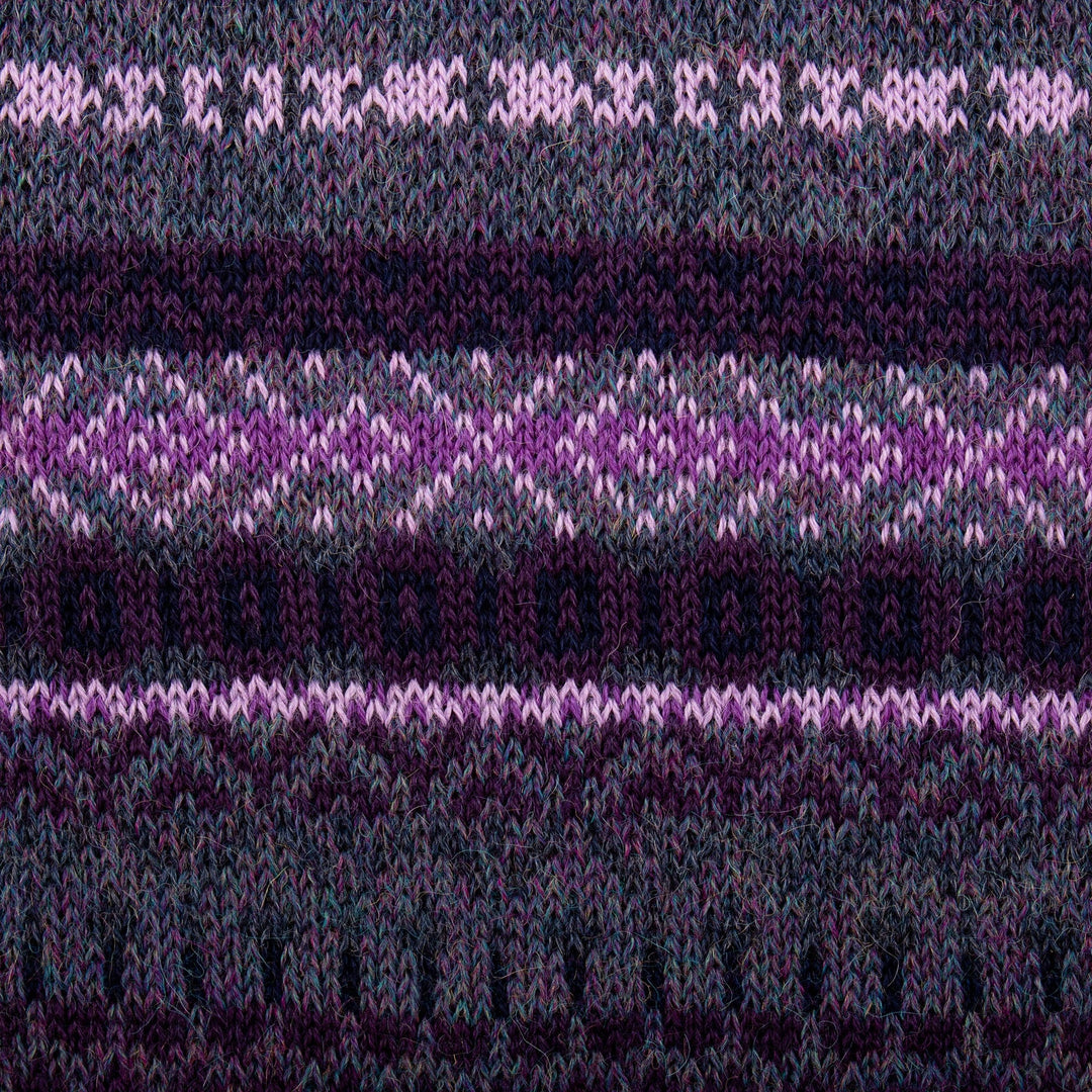 Knit 100% Alpaca Striped Patterned Scarf in Purple and Blue - Elegant Purple Geometry