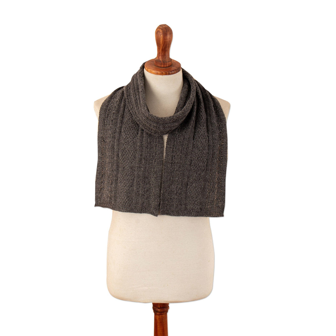Soft Knit 100% Alpaca Scarf in a Grey Base Hue - Grey Braid