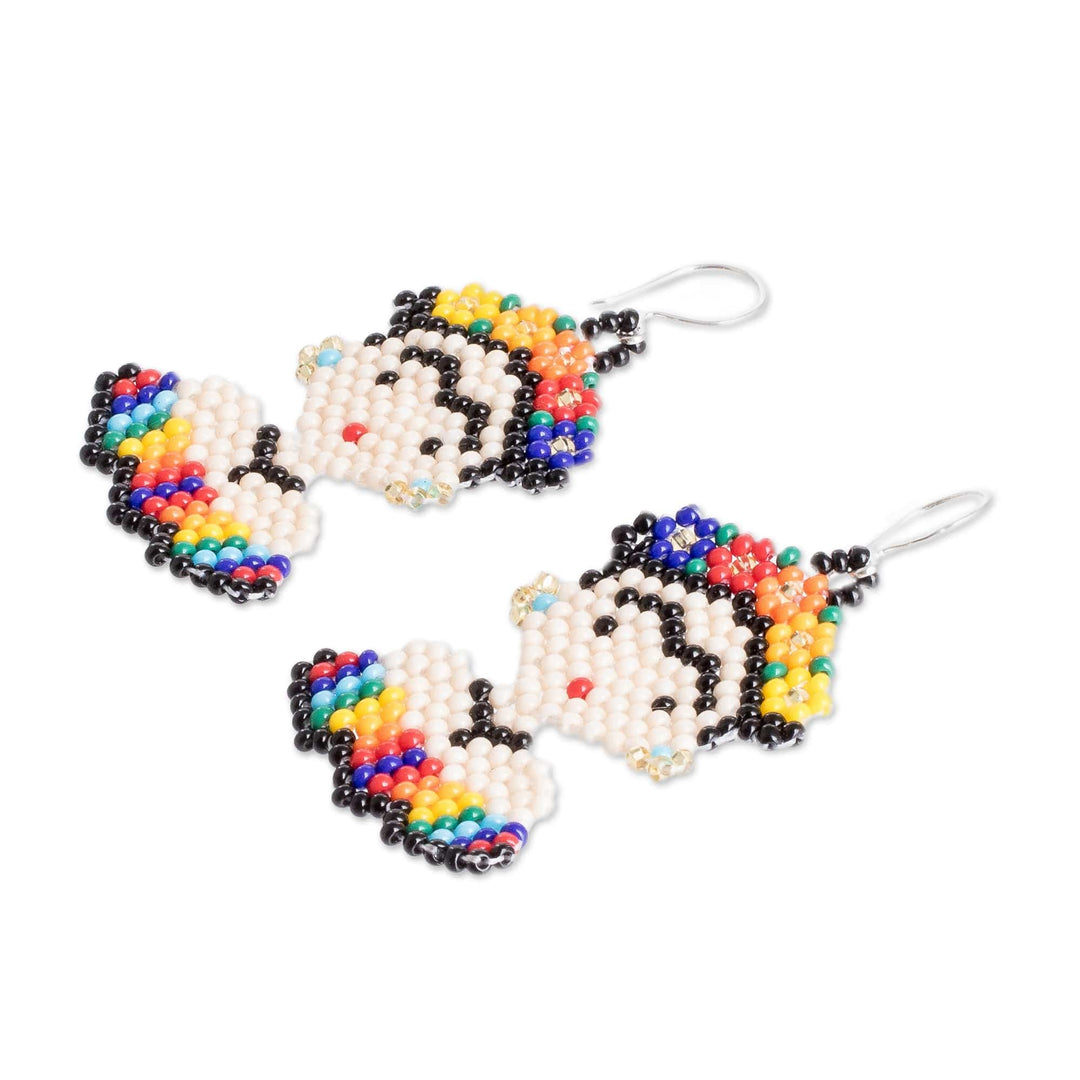 Multicolor Floral Glass Beaded Frida Kahlo Dangle Earrings - Miss Frida in Spring