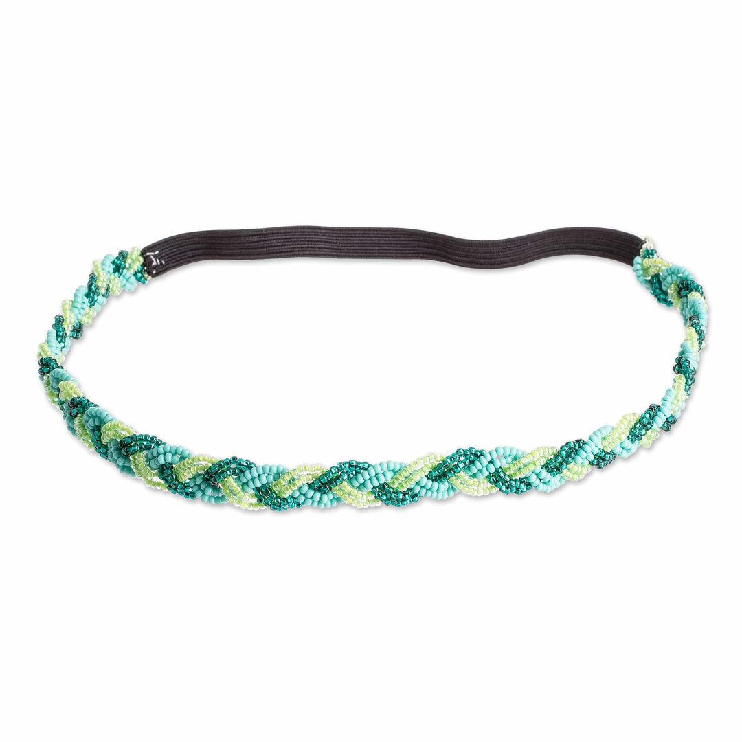 Handcrafted Green and Turquoise Glass Beaded Hairband - Shades from the Forest
