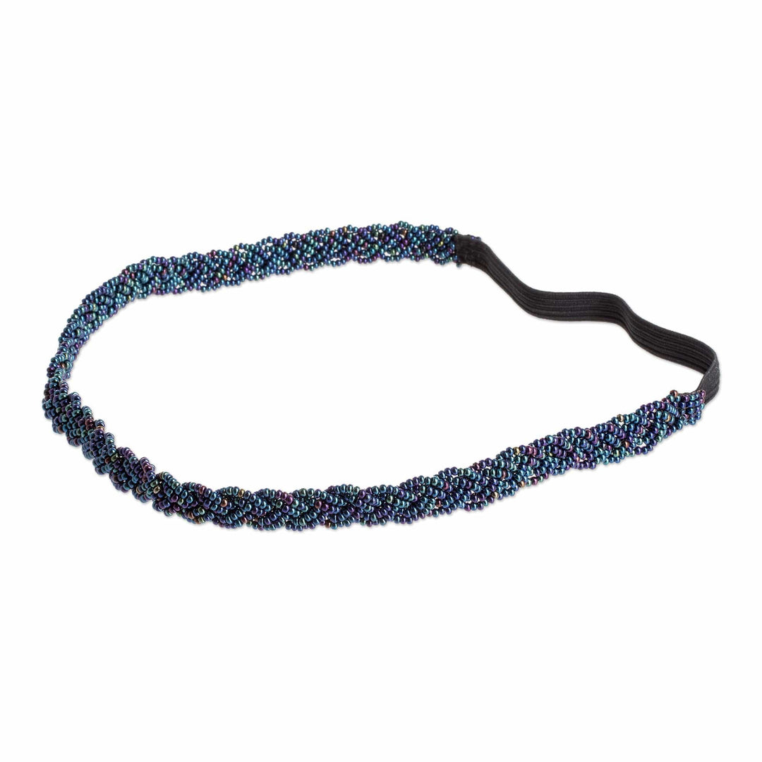 Handcrafted Dark Metallic-Toned Glass Beaded Hairband - Shades from the Galaxy