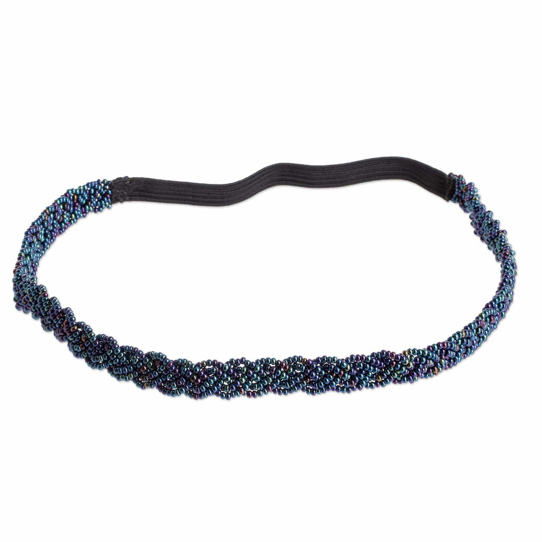 Handcrafted Dark Metallic-Toned Glass Beaded Hairband - Shades from the Galaxy