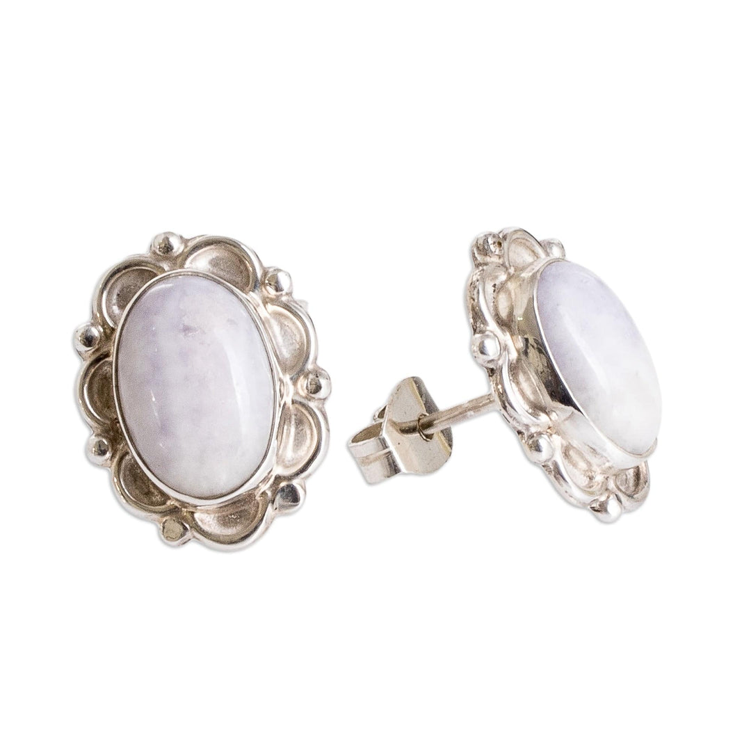 Sterling Silver Button Earrings with Lilac Jade Stones - Maya Queen in Lilac