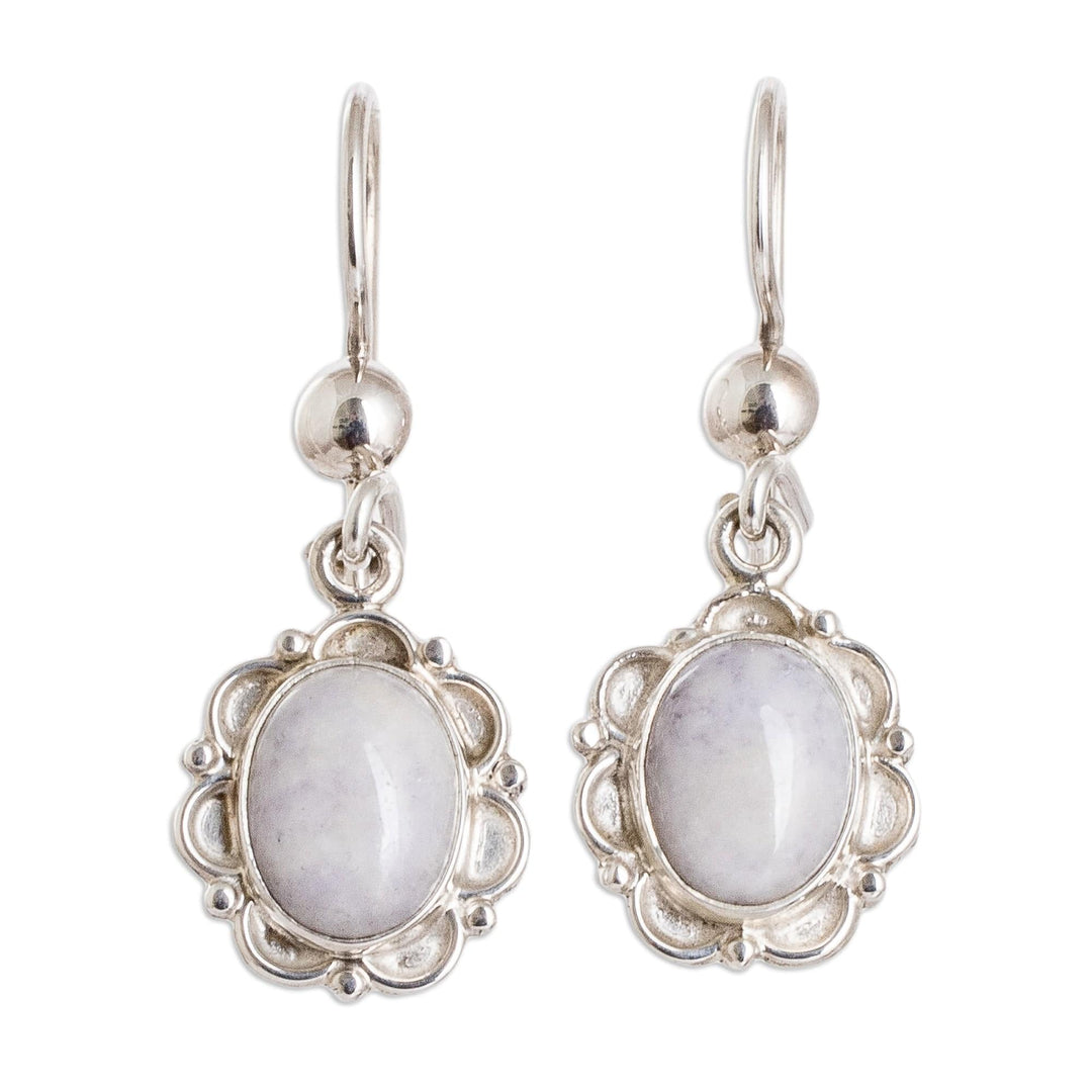 Sterling Silver Dangle Earrings with Lilac Jade Stones - Majestic Maya Queen in Lilac
