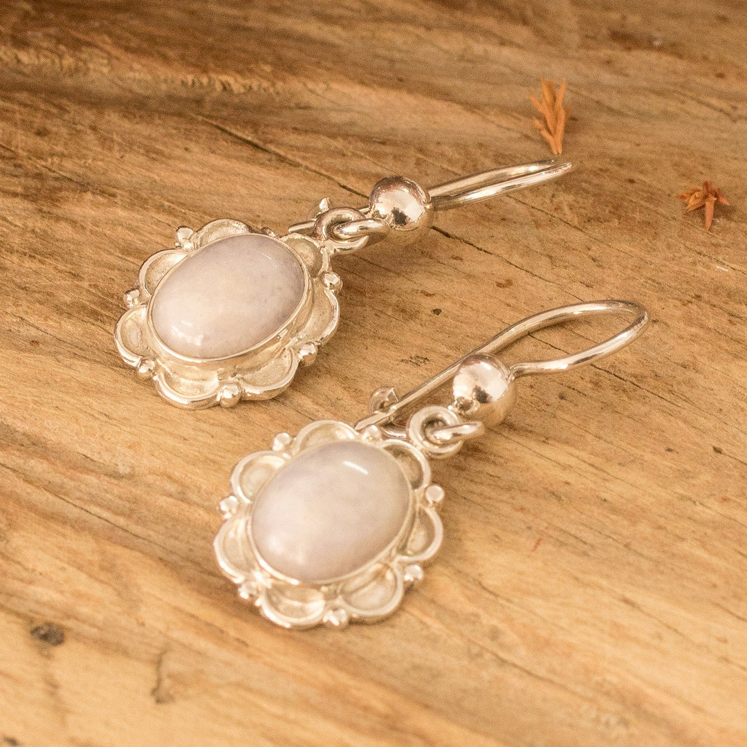 Sterling Silver Dangle Earrings with Lilac Jade Stones - Majestic Maya Queen in Lilac
