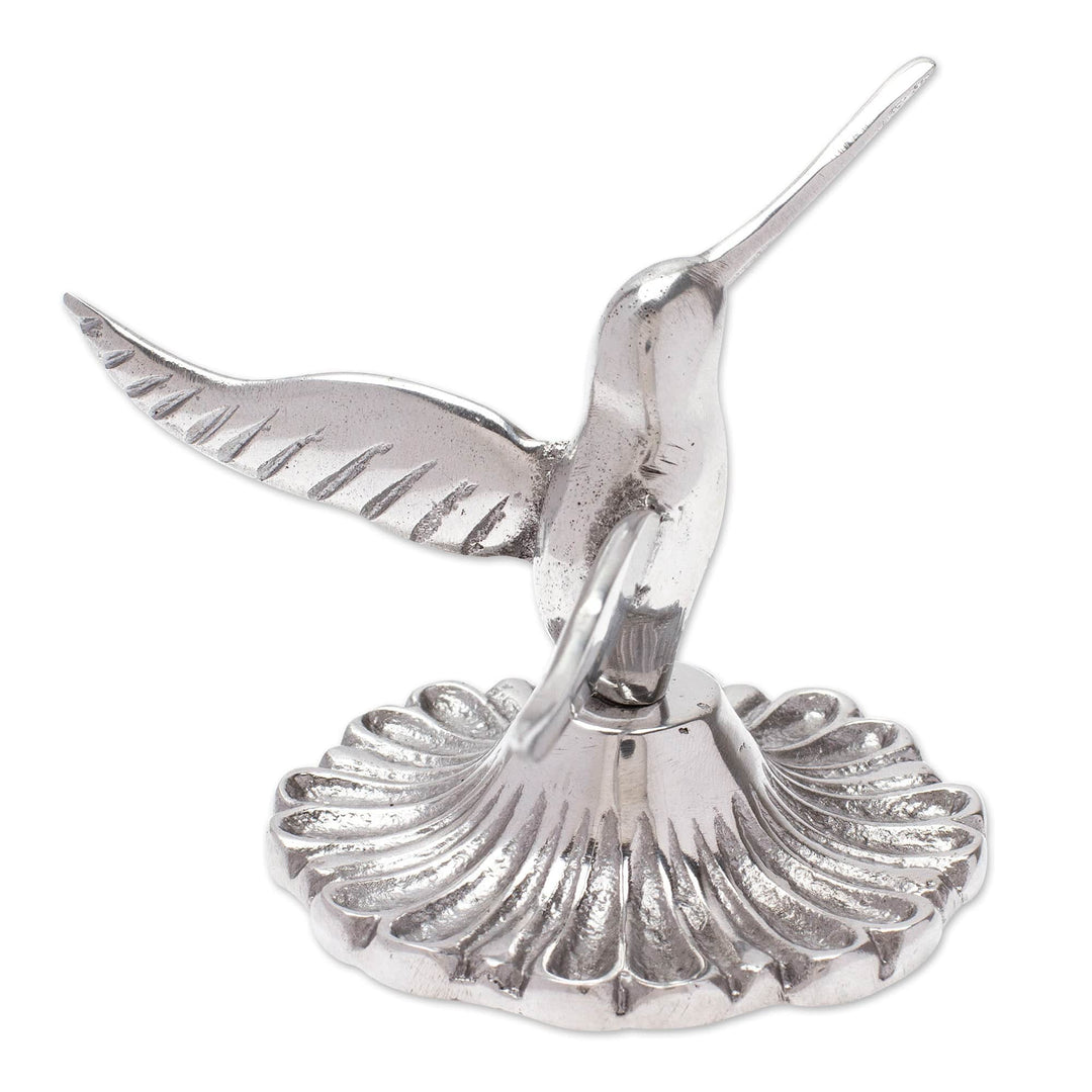 Polished Pewter Hummingbird Ring Holder from Mexico - Heavenly Hummingbird
