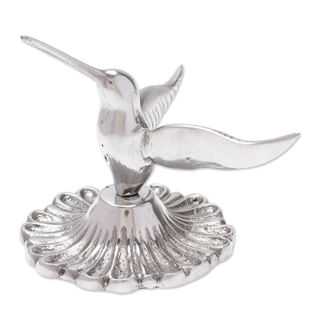 Polished Pewter Hummingbird Ring Holder from Mexico - Heavenly Hummingbird