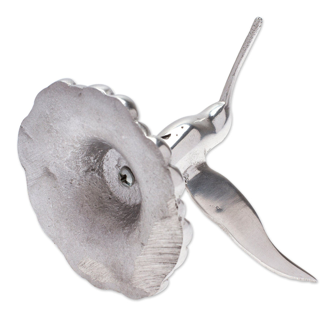 Polished Pewter Hummingbird Ring Holder from Mexico - Heavenly Hummingbird
