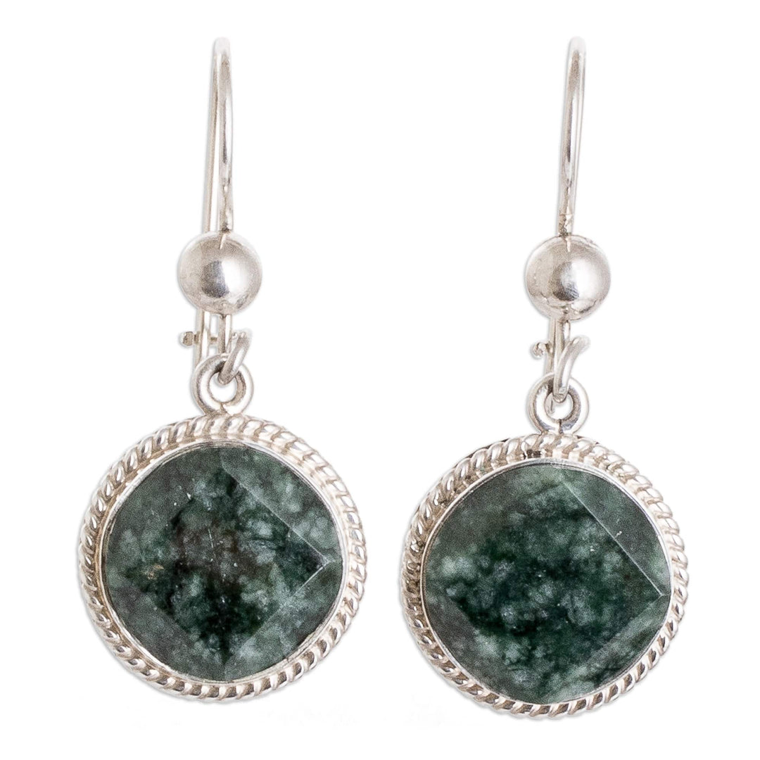 925 Silver Dark Green Jade Necklace & Earrings Jewelry Set - Ancient Heritage