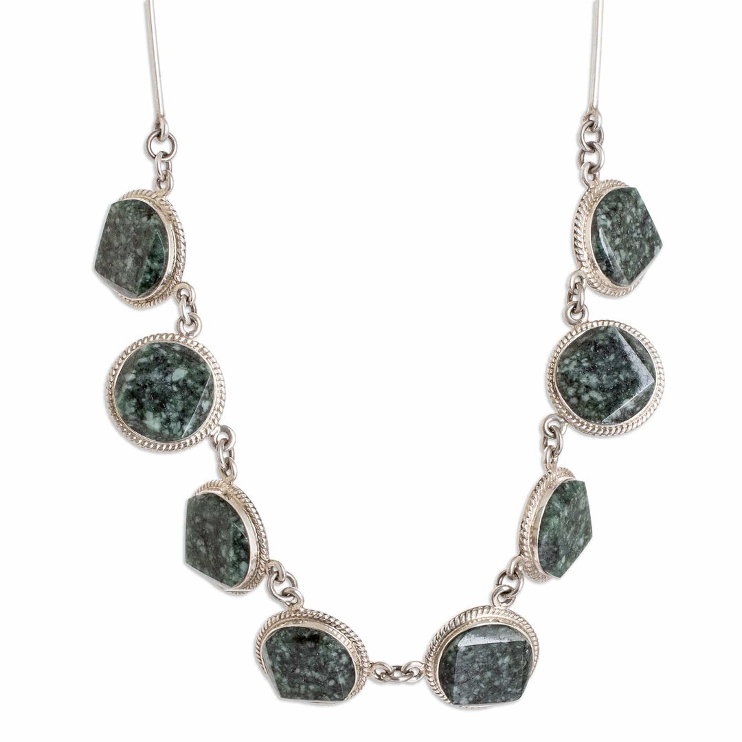 925 Silver Dark Green Jade Necklace & Earrings Jewelry Set - Ancient Heritage