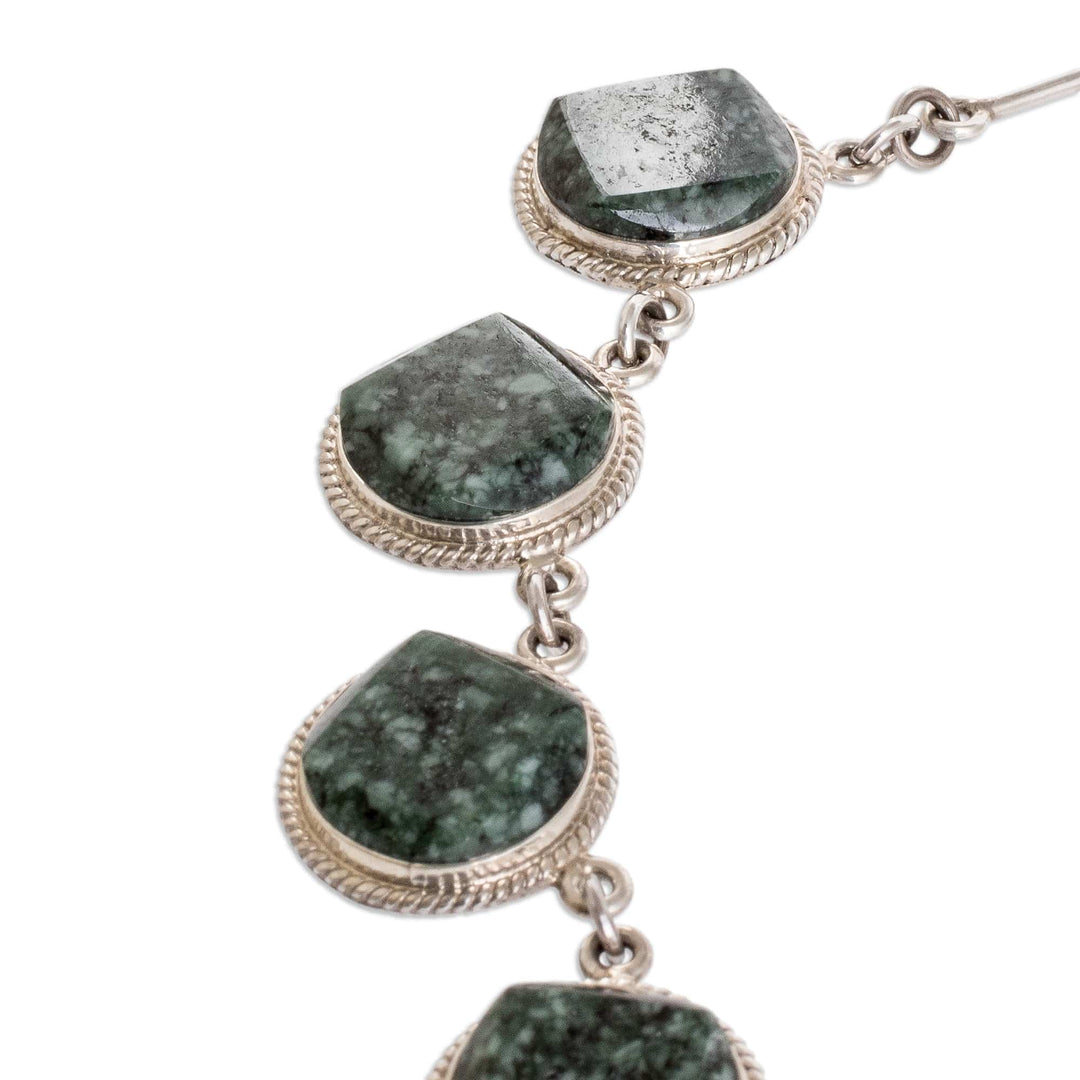 925 Silver Dark Green Jade Necklace & Earrings Jewelry Set - Ancient Heritage