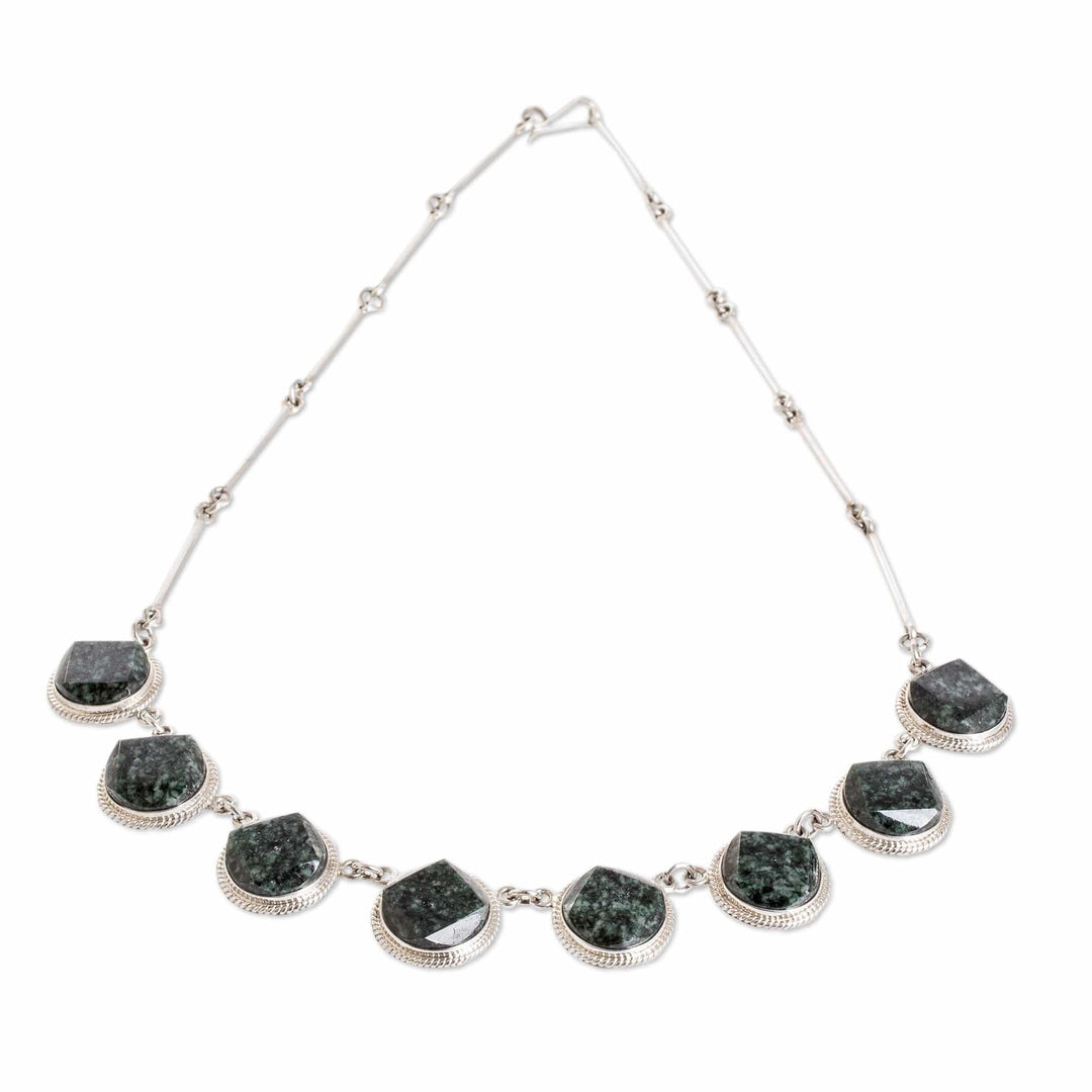 Dark Green Jade Sterling Silver Geometric Pendant Necklace - Ancient Heritage