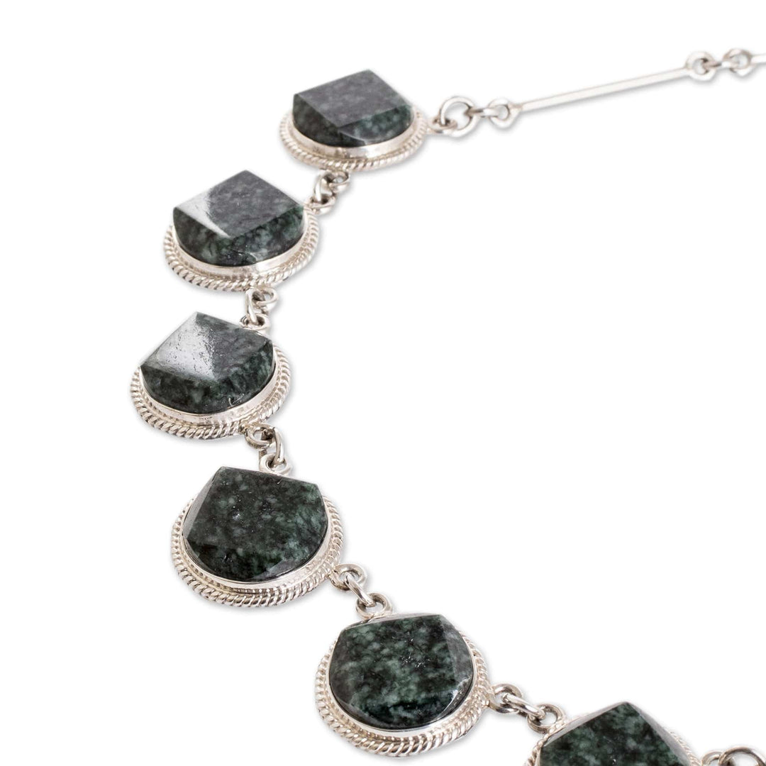 Dark Green Jade Sterling Silver Geometric Pendant Necklace - Ancient Heritage