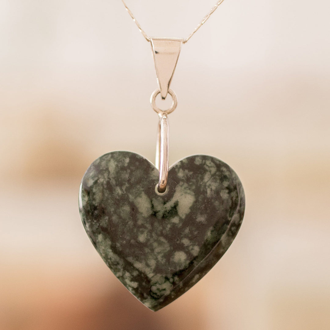 Sterling Silver & Jade Double-Sided Heart Pendant Necklace - Love Emotion