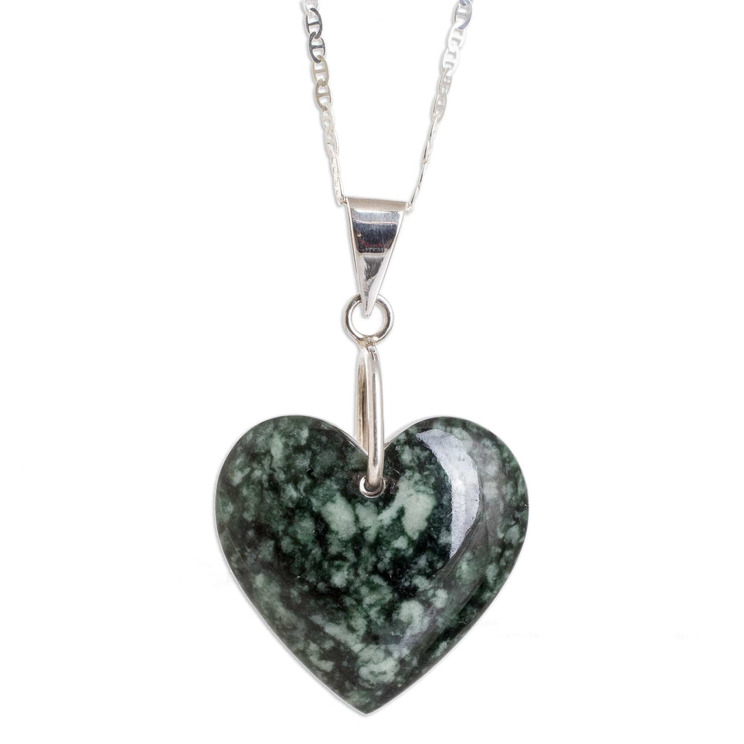 Sterling Silver & Jade Double-Sided Heart Pendant Necklace - Love Emotion