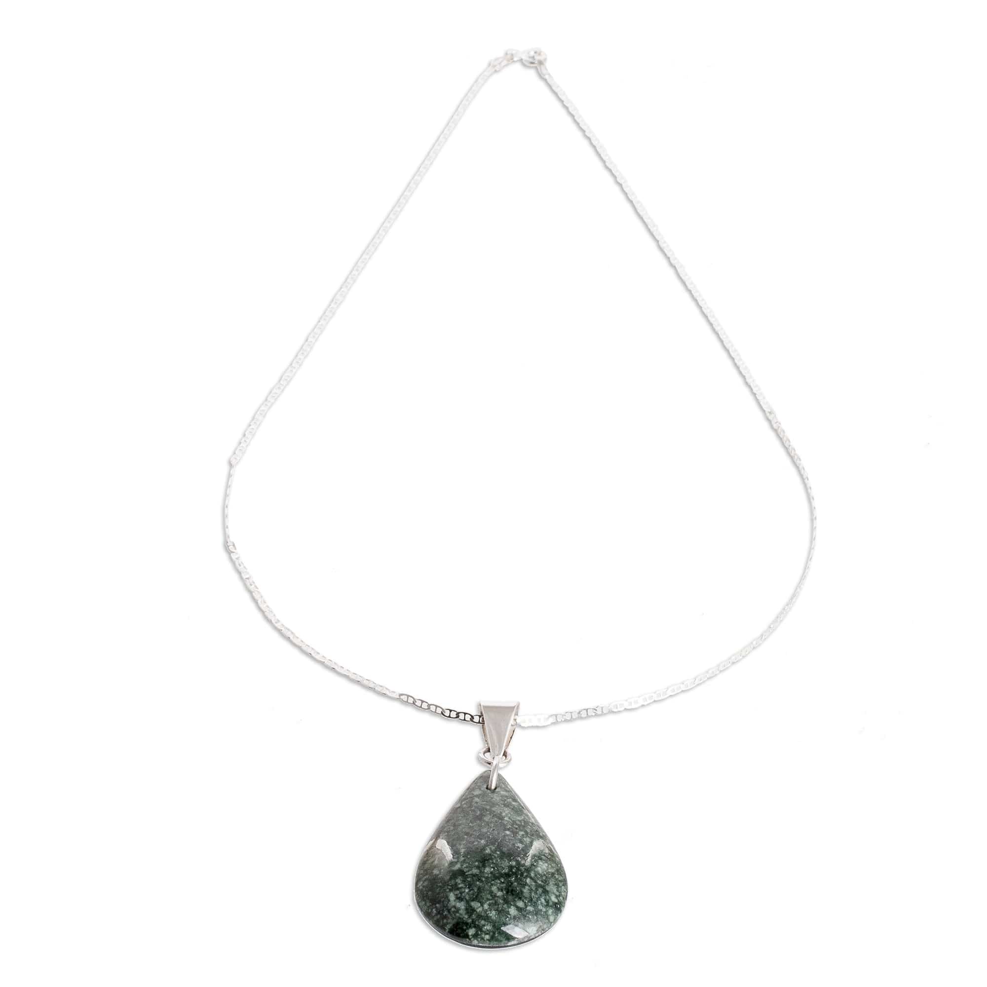 925 Silver Green & Black Jade Double-Sided Pendant Necklace - Dual