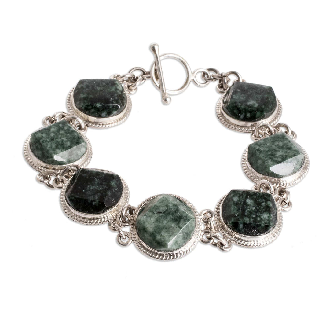 Sterling Silver Light and Dark Green Jade Link Bracelet - Glamorous Flair