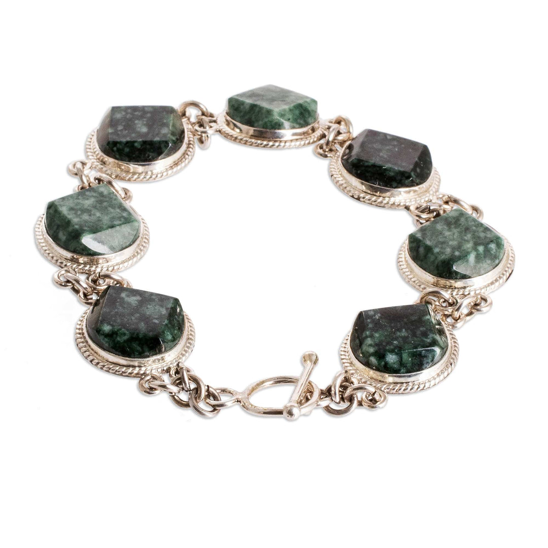 Sterling Silver Light and Dark Green Jade Link Bracelet - Glamorous Flair