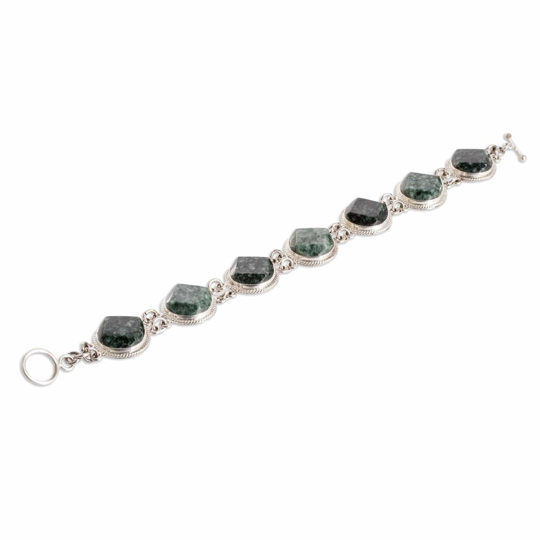Sterling Silver Light and Dark Green Jade Link Bracelet - Glamorous Flair