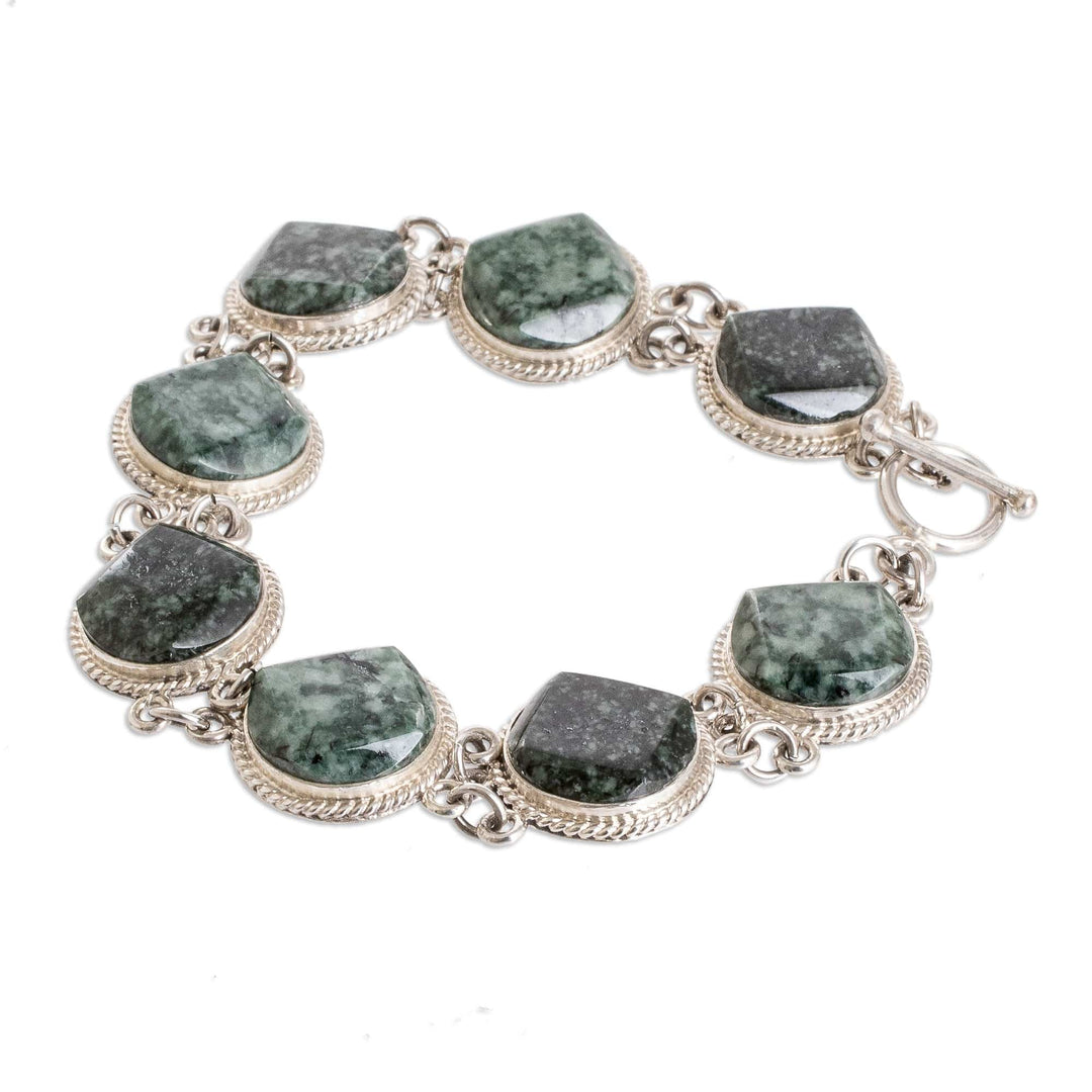 Sterling Silver & Green Jade Bracelet & Earrings Jewelry Set - Glamorous Flair