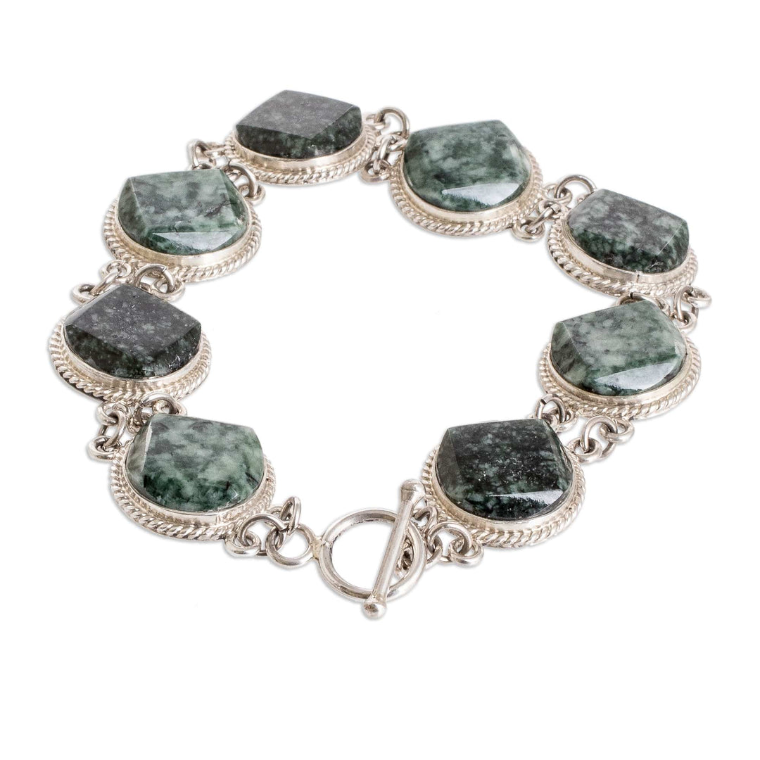 Sterling Silver & Green Jade Bracelet & Earrings Jewelry Set - Glamorous Flair