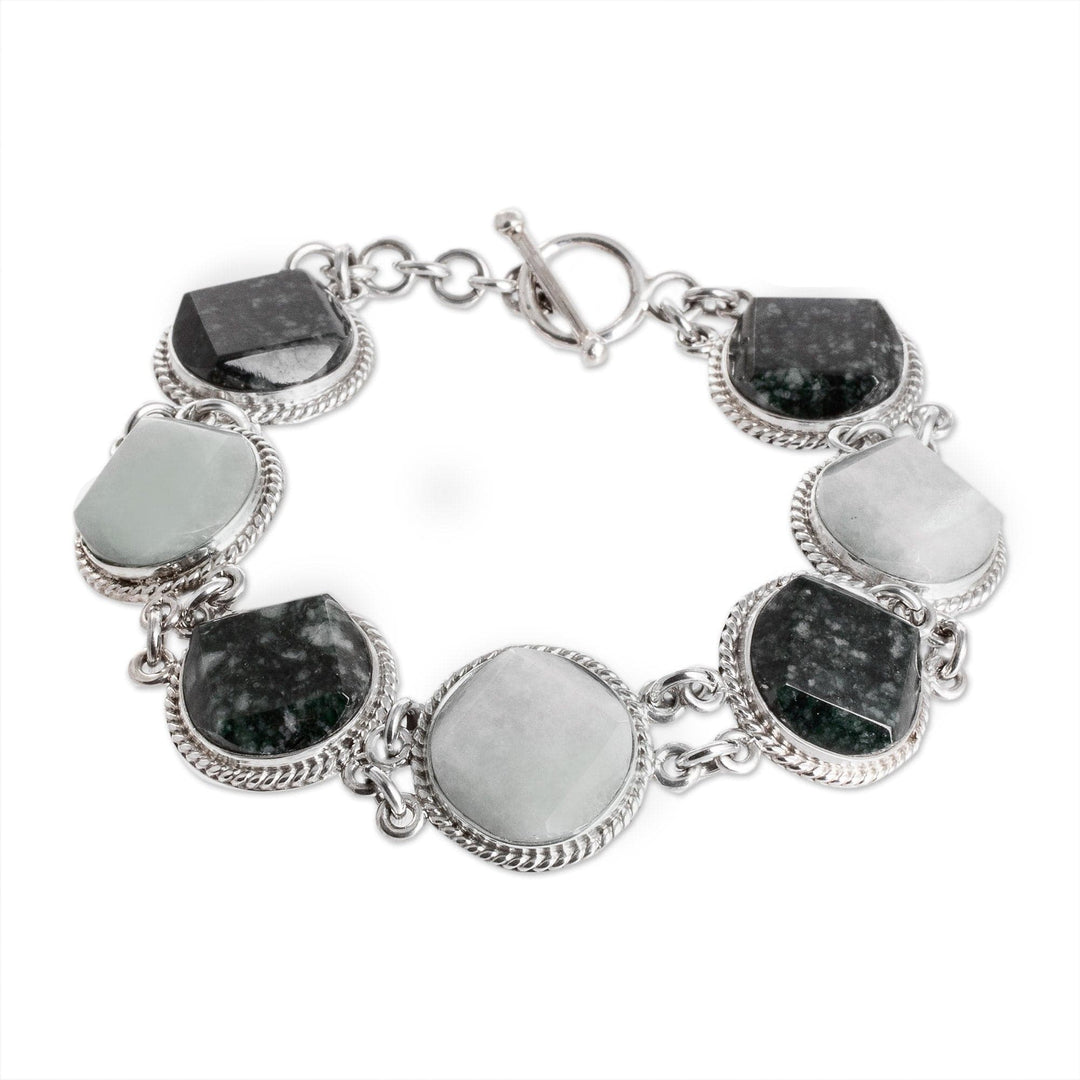 Sterling Silver Dark and Apple Green Jade Link Bracelet - Glamorous Allure