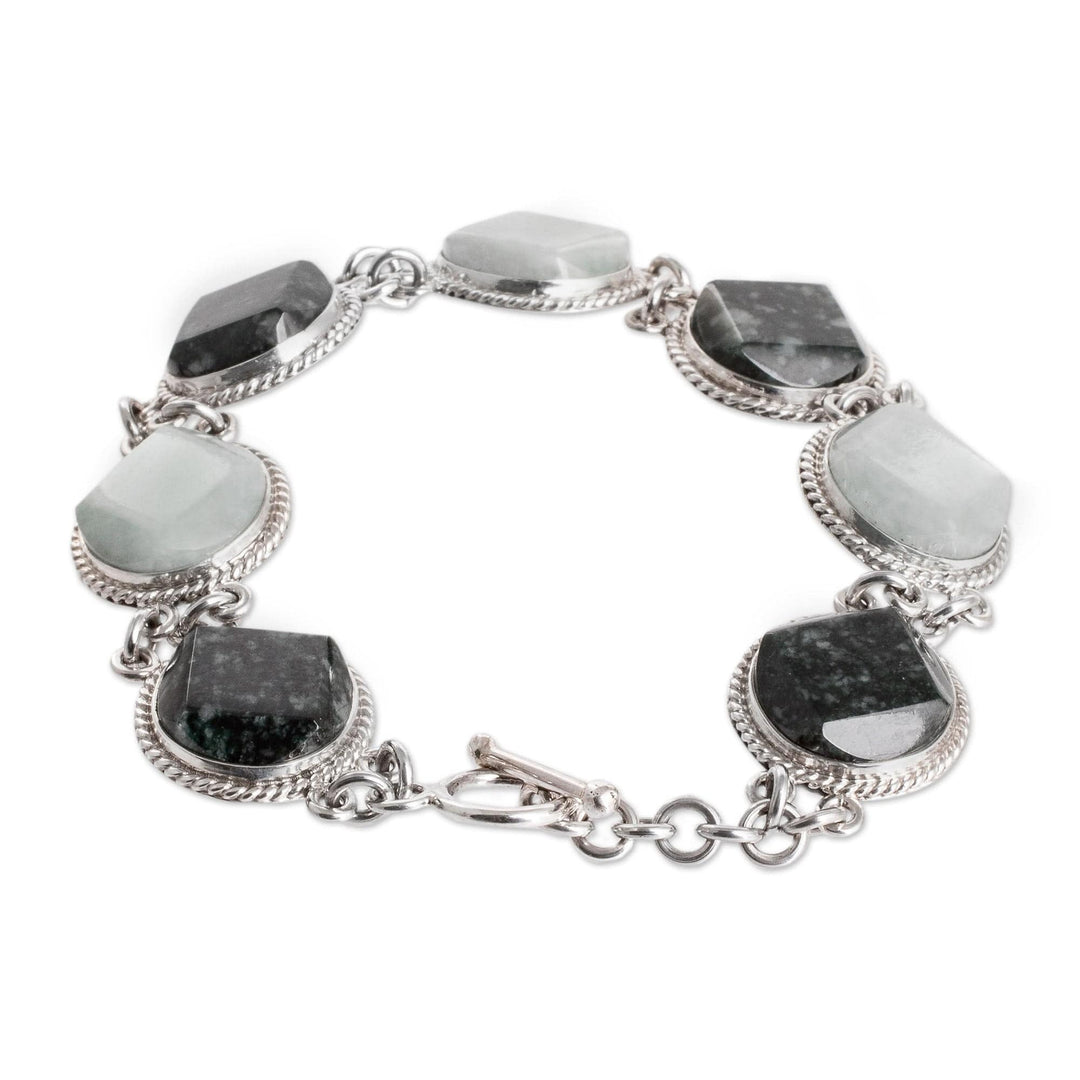Sterling Silver Dark and Apple Green Jade Link Bracelet - Glamorous Allure