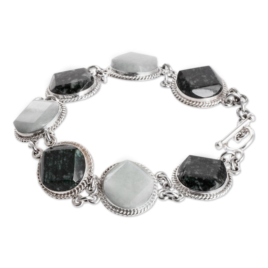 Sterling Silver Dark and Apple Green Jade Link Bracelet - Glamorous Allure