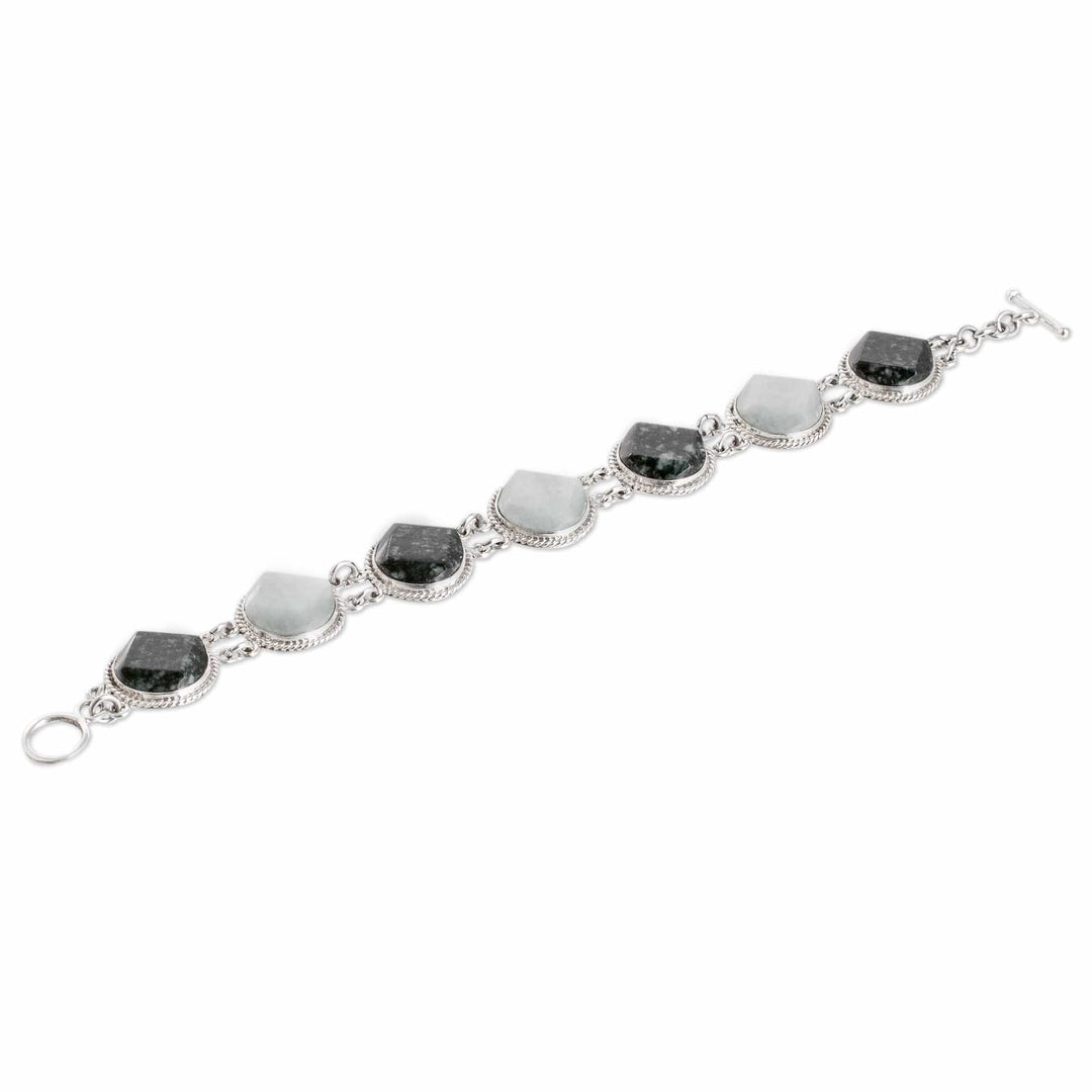 Sterling Silver Dark and Apple Green Jade Link Bracelet - Glamorous Allure