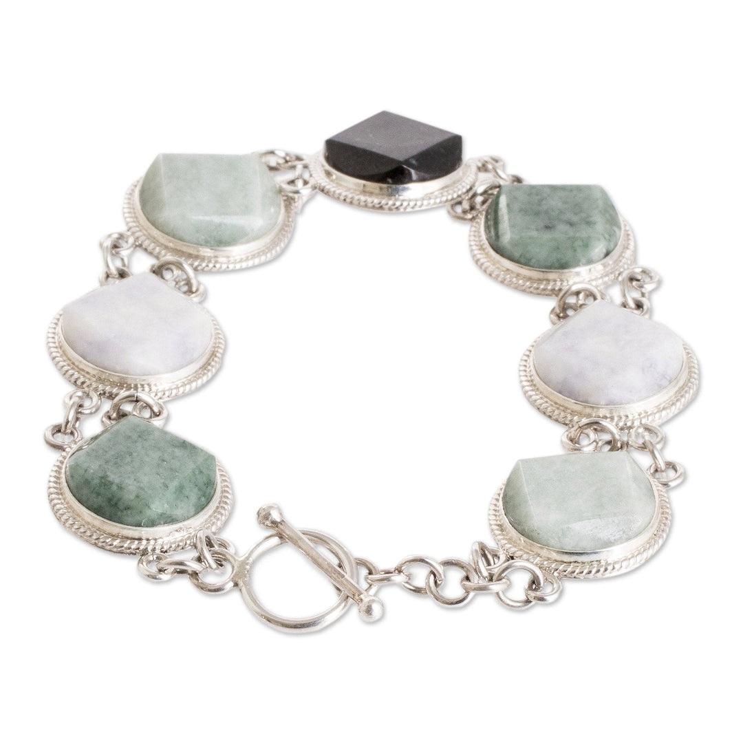 Sterling Silver Lilac Apple & Light Green Jade Link Bracelet - Glamorous Appeal