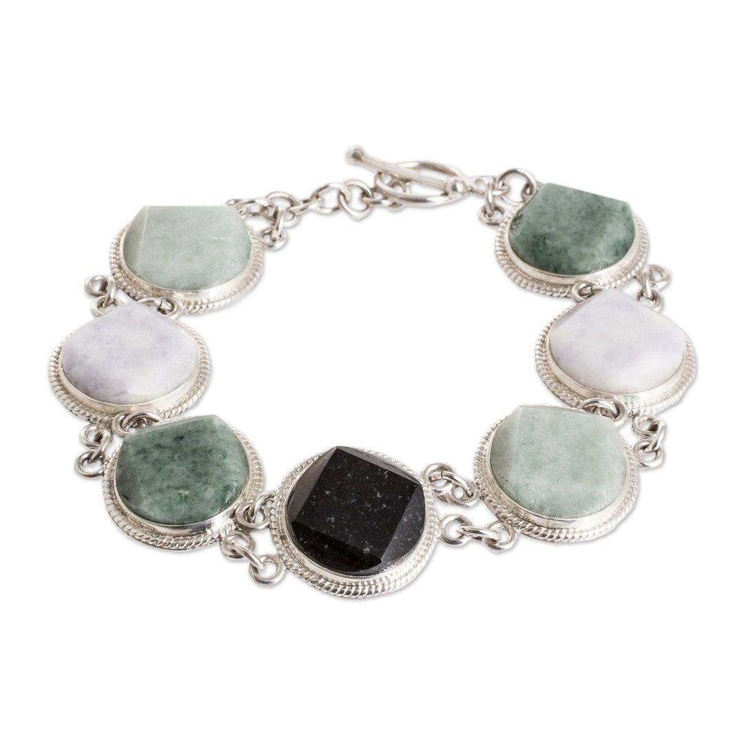 Sterling Silver Lilac Apple & Light Green Jade Link Bracelet - Glamorous Appeal