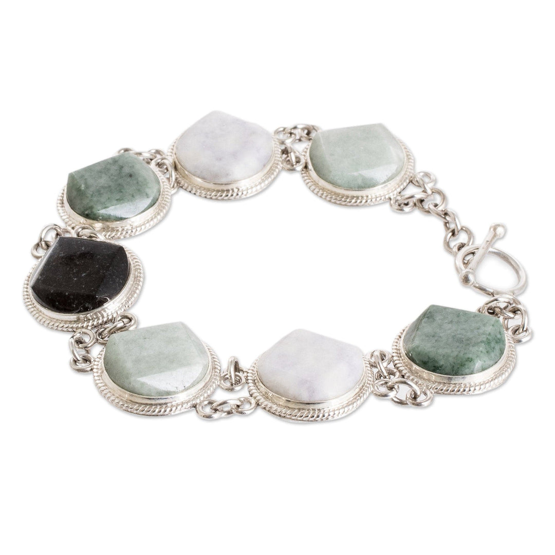 Sterling Silver Lilac Apple & Light Green Jade Link Bracelet - Glamorous Appeal