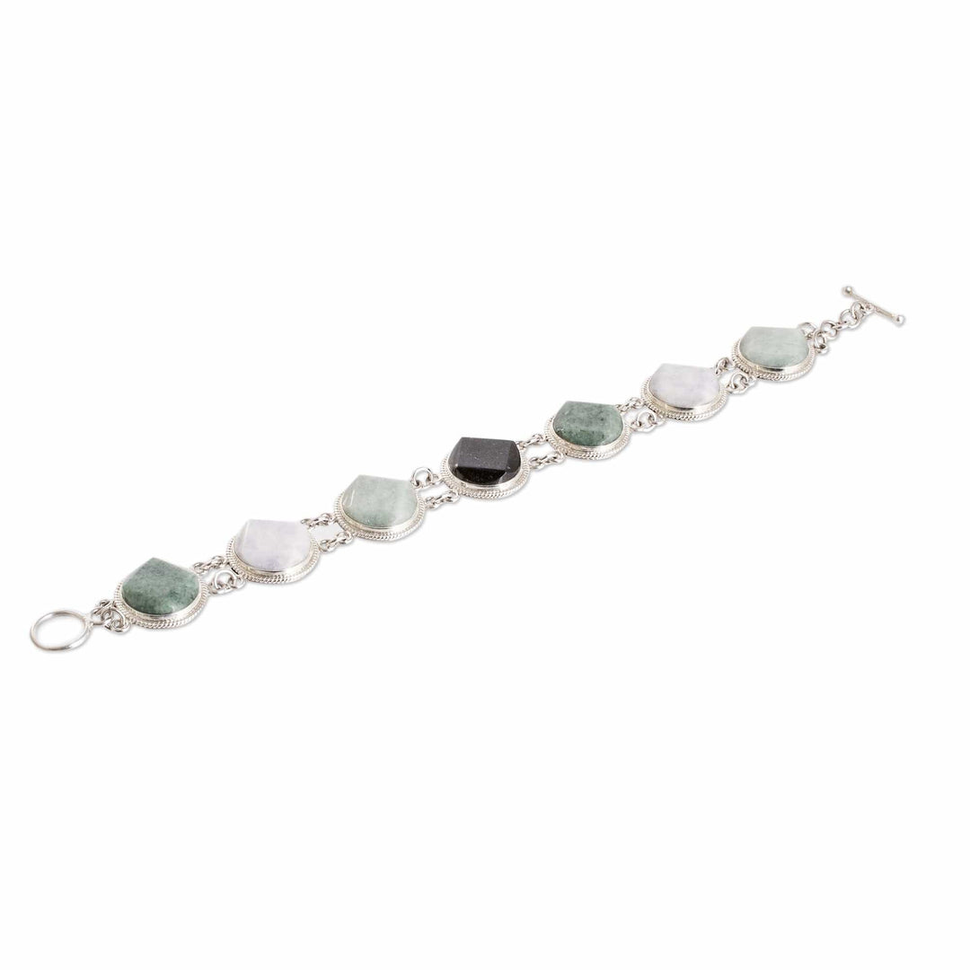 Sterling Silver Lilac Apple & Light Green Jade Link Bracelet - Glamorous Appeal