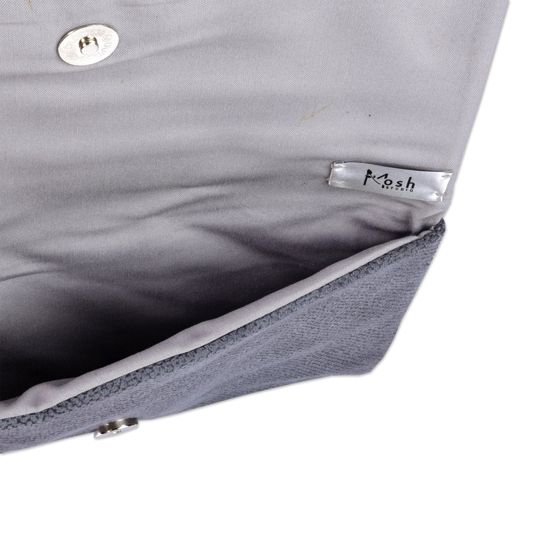 Hand-Painted Floral Grey Velvet Clutch from Armenia - Armenian Breeze