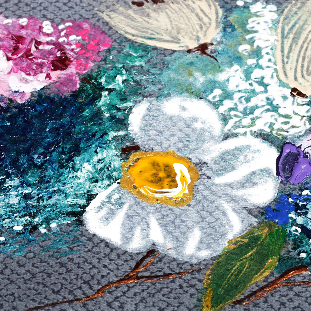 Hand-Painted Floral Grey Velvet Clutch from Armenia - Armenian Breeze