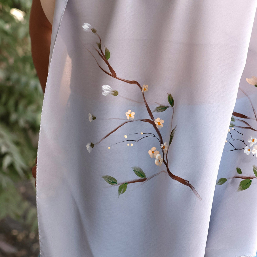 Hand-Painted Floral Soft Lavender Silk Scarf from Armenia - Lavender Nature