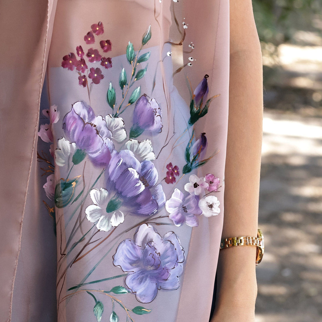 Hand-Painted Floral Soft Beige Silk Scarf from Armenia - Primaveral Beige
