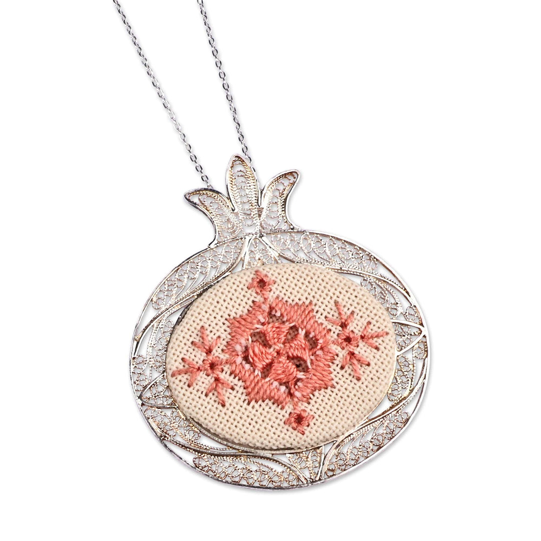 Embroidered Pomegranate-Shaped Filigree Pendant Necklace - Passion Omen