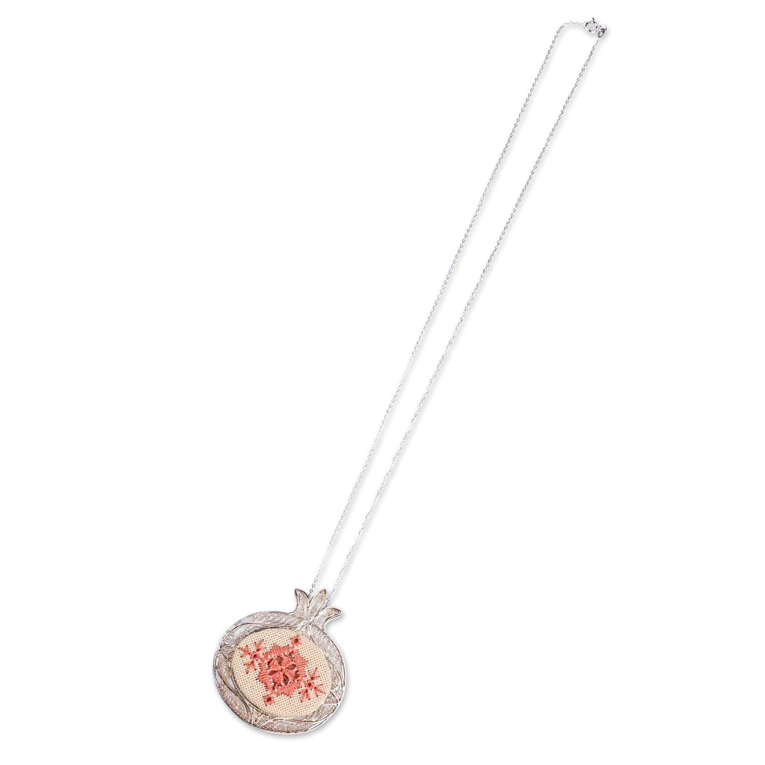 Embroidered Pomegranate-Shaped Filigree Pendant Necklace - Passion Omen