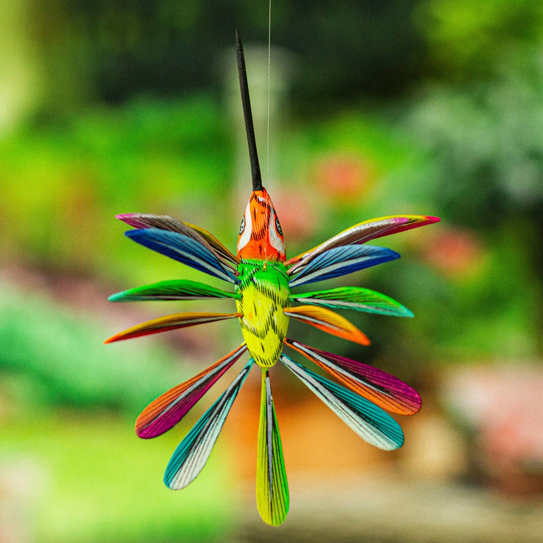 Hand-Painted Orange Copal Wood Alebrije Bird Ornament - Eden Plumage