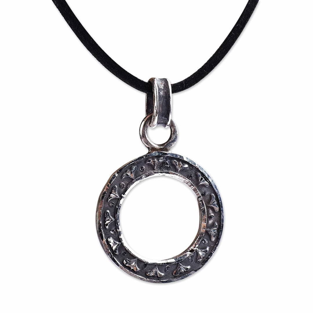 Polished Round Floral Sterling Silver Pendant Necklace - Mountain Halo
