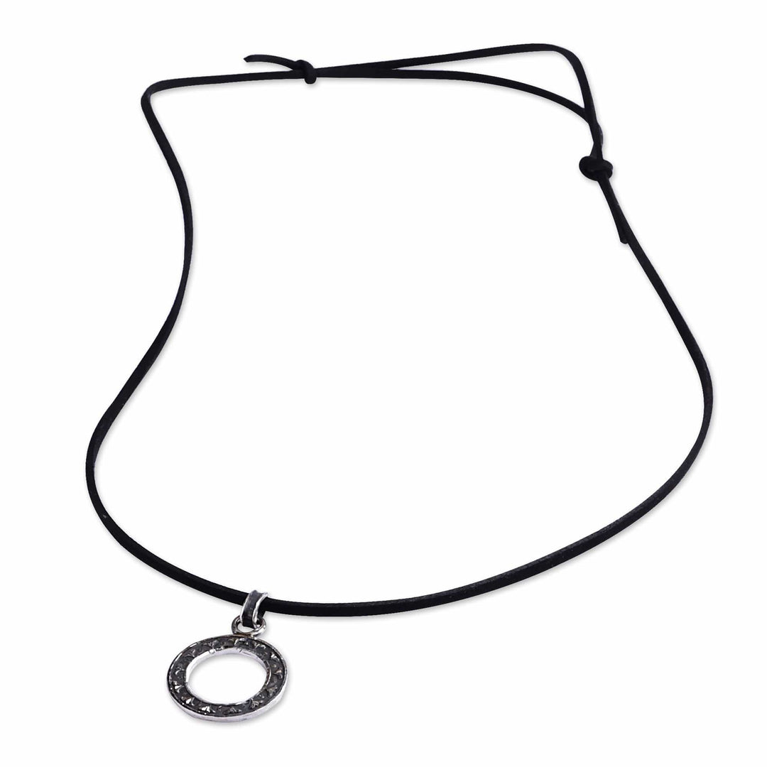 Polished Round Floral Sterling Silver Pendant Necklace - Mountain Halo