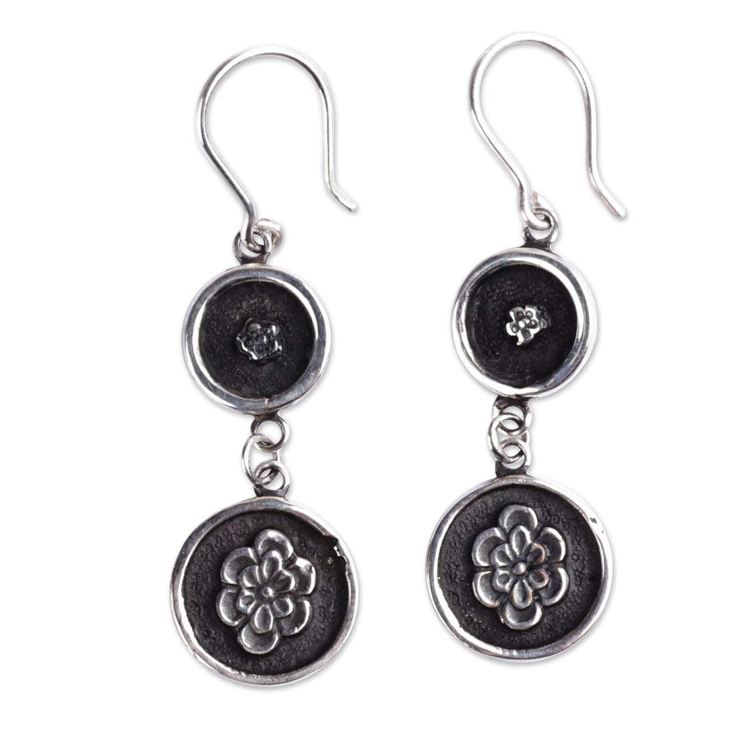 Classic Floral Sterling Silver Dangle Earrings from Armenia - Armenian Blossoms